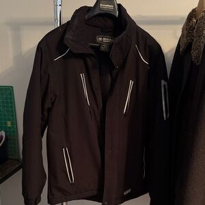 Weatherproof Men’s Black Raincoat with White Reflective Accents